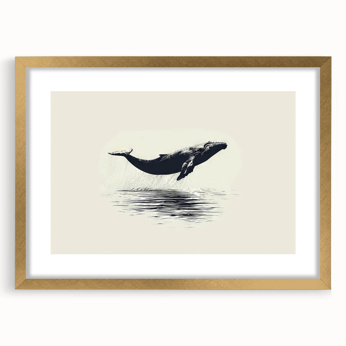 Framed wall art featuring a striking orca design in vibrant colors, enhanced by a gold mat, perfect for marine life enthusiasts and modern decor.