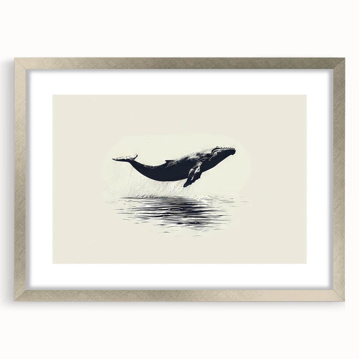 Framed wall art collection featuring a striking orca design, set in a sleek silver frame with a mat, ideal for marine life enthusiasts and modern decor.