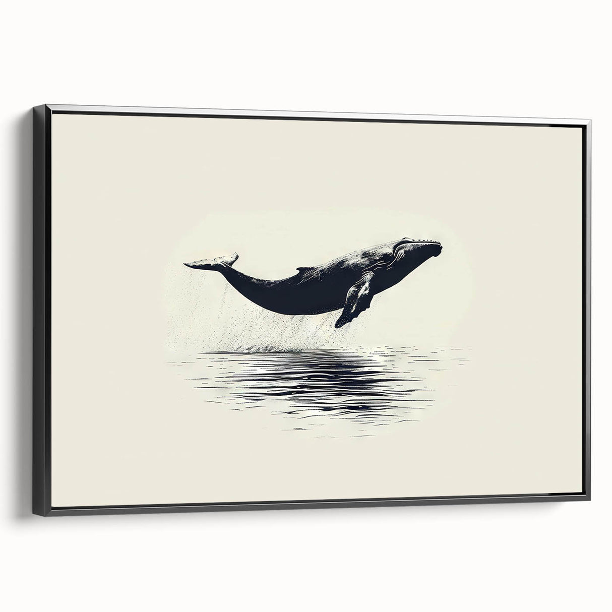 Framed canvas wall art featuring a striking orca design, with bold black and white colors, set against a sleek black frame, ideal for marine life enthusiasts.