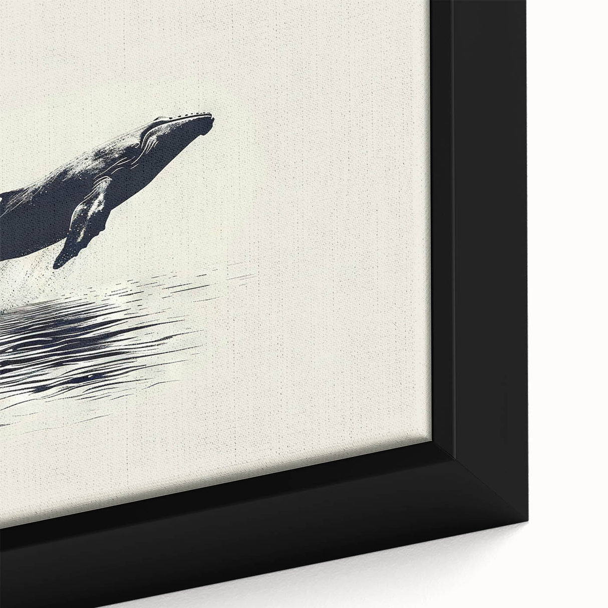 Close-up of a framed canvas wall art featuring a vibrant orca design, showcasing intricate details of marine life in a colorful underwater scene, perfect for ocean-themed decor.