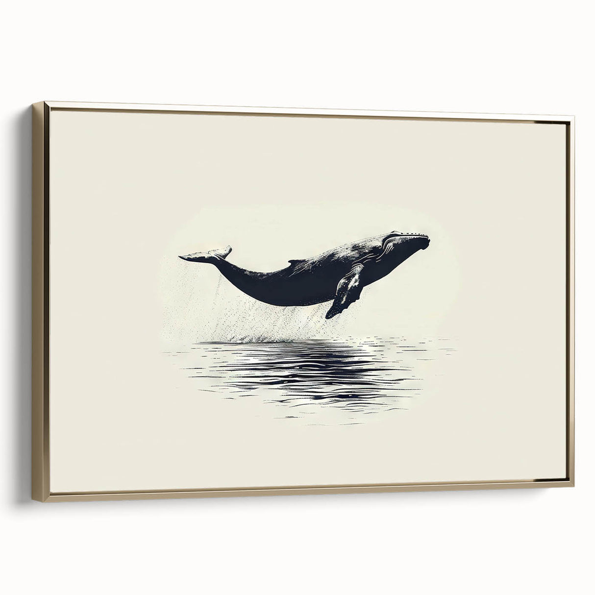 Framed canvas wall art showcasing a striking orca design in vibrant colors, highlighted with a gold frame, ideal for marine life enthusiasts' home decor.