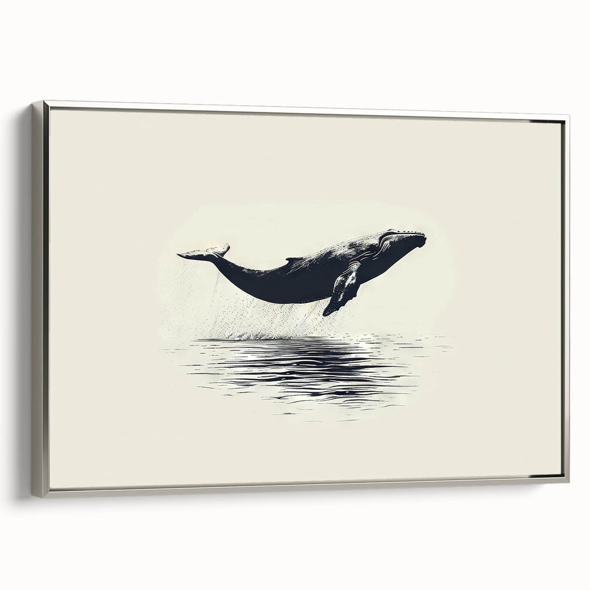 Framed canvas wall art showcasing a striking orca design, elegantly displayed with a silver frame, perfect for marine life enthusiasts and home decor.