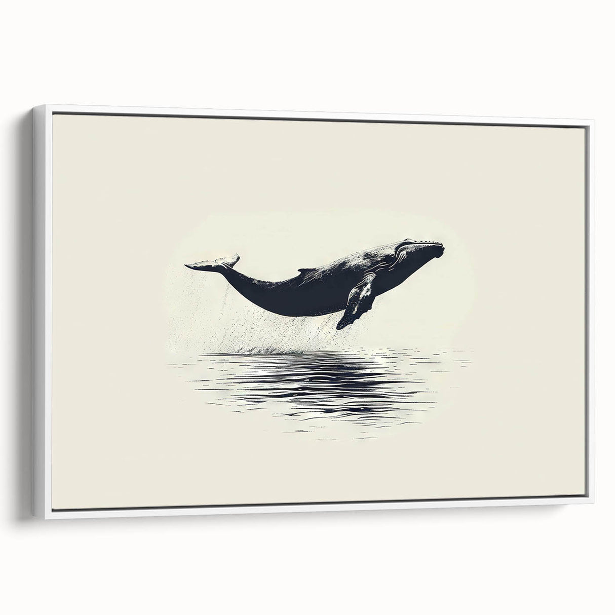 Framed canvas wall art showcasing a vibrant orca design, featuring striking blue and black colors against a white background, perfect for marine life enthusiasts.