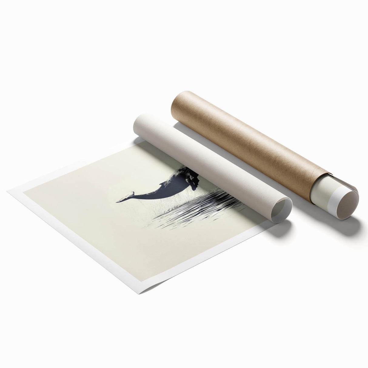 Vibrant orca design wall art print showcasing marine life, featuring intricate details and vivid colors, rolled for easy framing and display. Perfect for ocean enthusiasts.