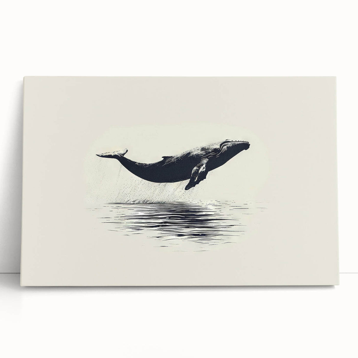 Stretched canvas wall art featuring a vibrant orca design, showcasing detailed marine life illustration in shades of blue and black, perfect for ocean-themed decor.