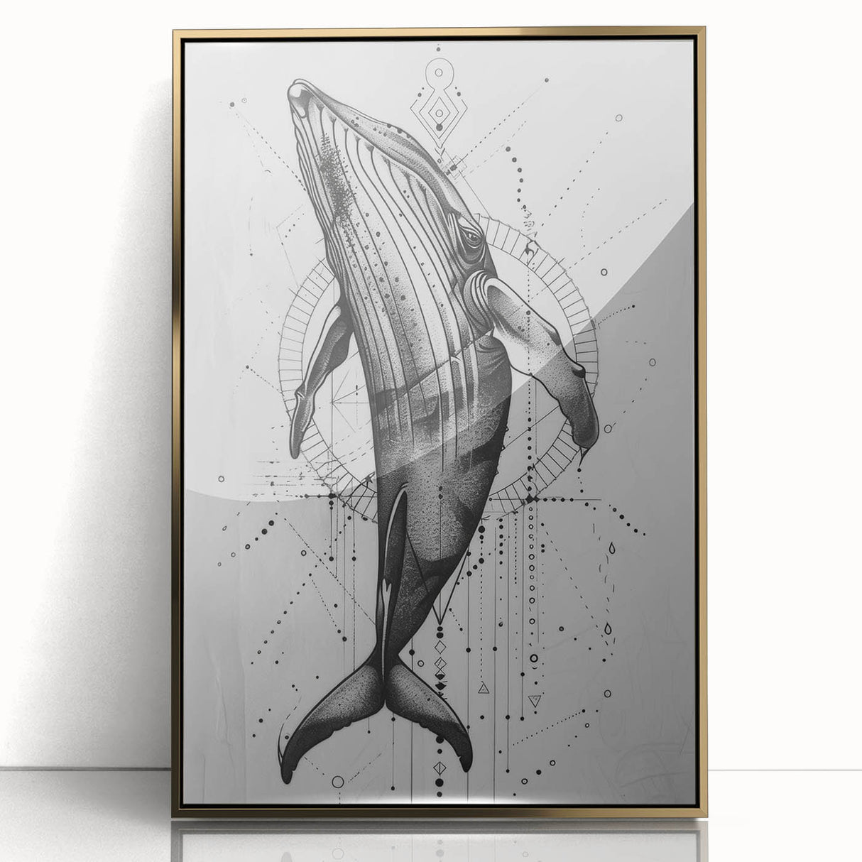 Framed wall art featuring a stunning marine life design with a whale, crafted in acrylic with a gold frame, perfect for ocean-themed decor.
