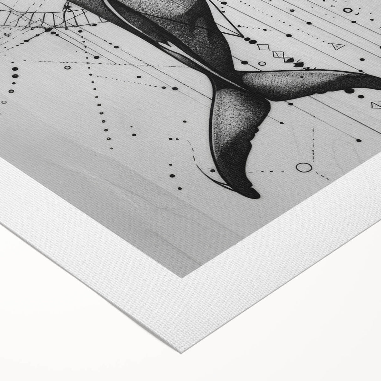 Whale design wall art on rolled canvas, showcasing vibrant blues and whites against a textured background, ideal for marine life enthusiasts and home decor.