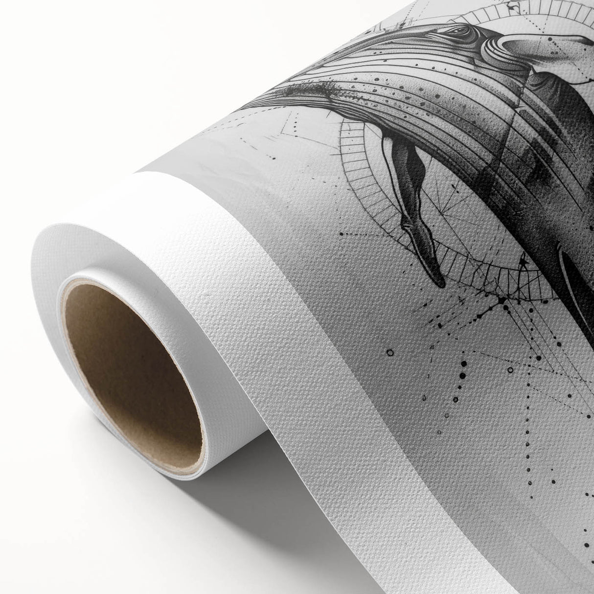 Rolled canvas wall art showcasing a beautifully detailed whale design, featuring vibrant ocean colors and intricate textures, perfect for marine life enthusiasts.