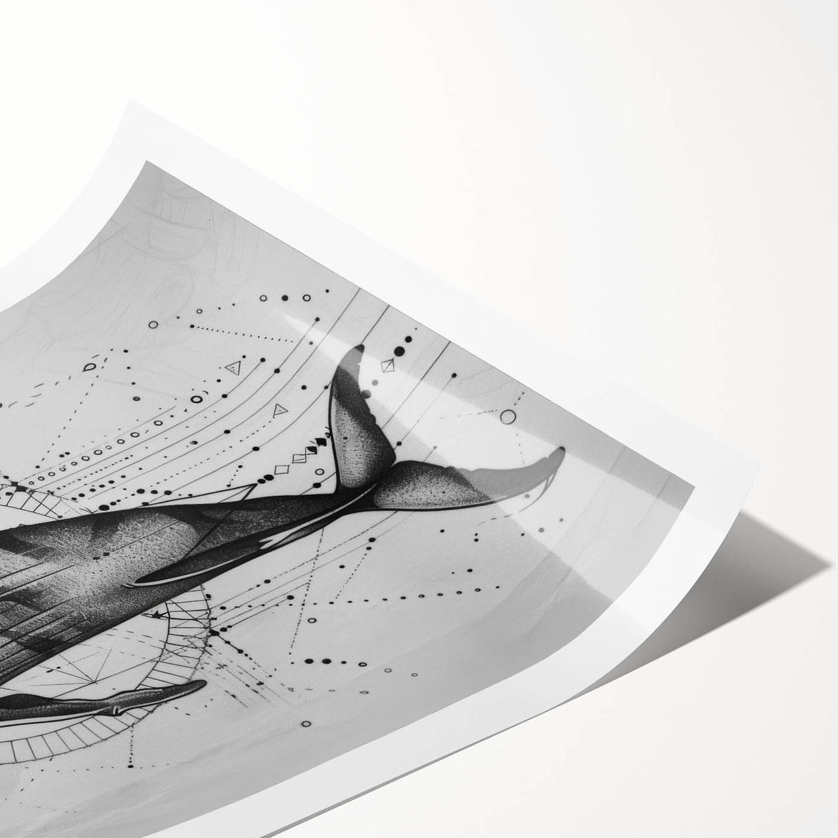 Whale-themed wall art print showcasing vibrant marine life, featuring intricate details of whales and ocean waves. Ideal for marine enthusiasts and home decor.