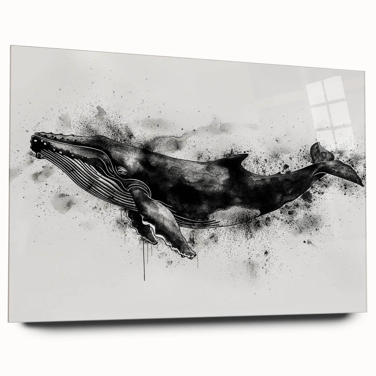Acrylic wall art featuring a side view of a majestic whale design, showcasing vibrant marine life colors. Ideal for ocean-themed decor, adding elegance to any space.