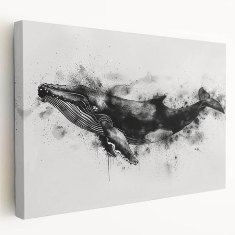 Stretched canvas wall art showcasing a vibrant marine life design featuring a majestic whale, perfect for ocean-themed decor. Ideal for adding a touch of nature to any space.