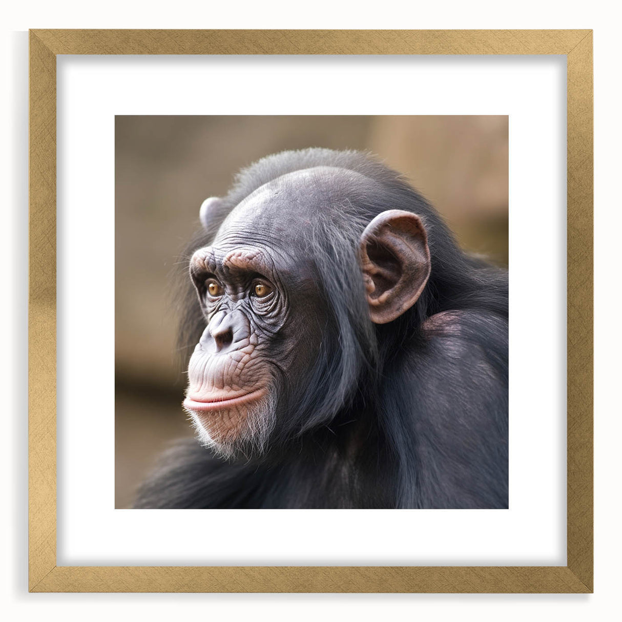 Framed wall art featuring a stylish monkey and ape chimpanzee design in gold accents, showcasing playful primate illustrations against a neutral background, perfect for modern decor.