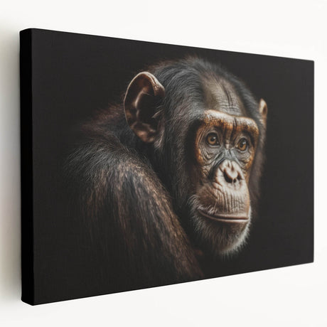 Charming side view of a stretched canvas wall art featuring a playful monkey and an expressive chimpanzee design, perfect for animal lovers and home decor enthusiasts. The vibrant colors and intricate details enhance any living space, bringing a touch of nature indoors.
