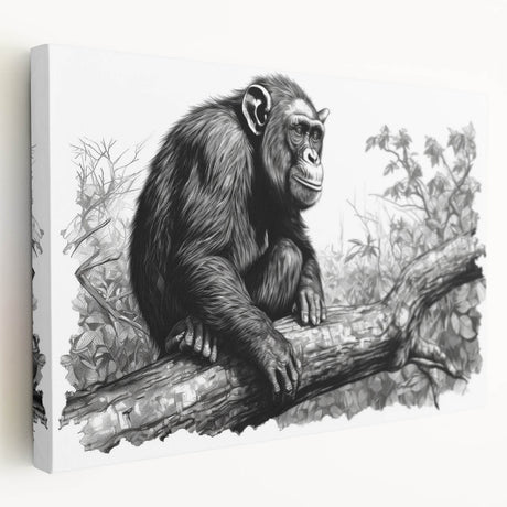 Stretched canvas wall art showcasing a vibrant monkey and ape chimpanzee design, displayed in a side view with rich colors and intricate details, perfect for animal lovers' decor.