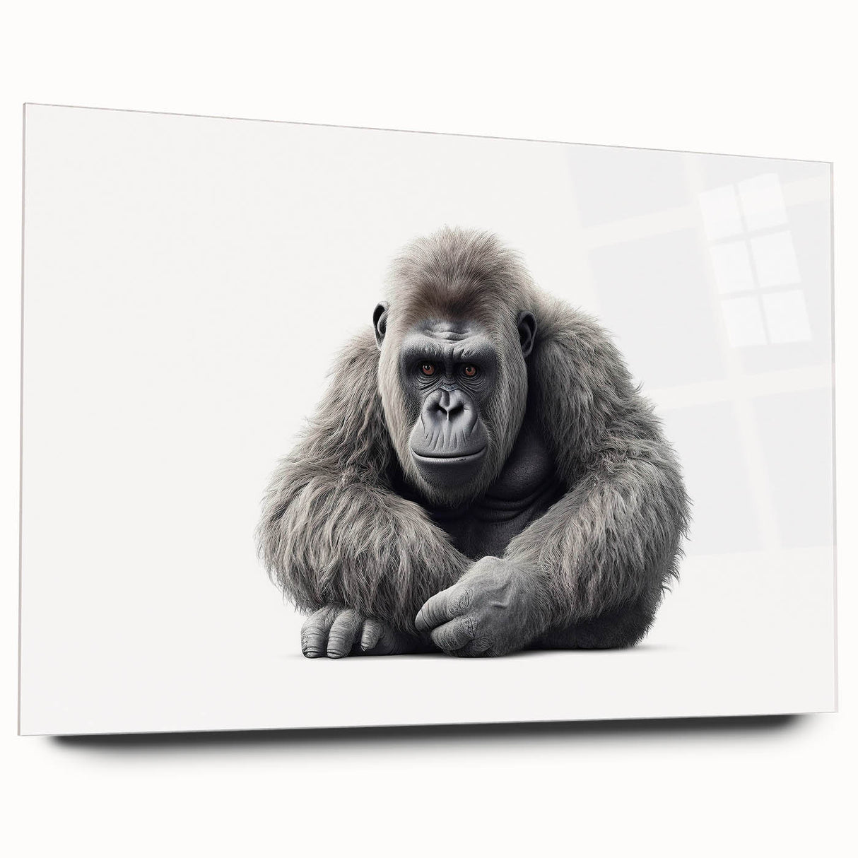 Acrylic wall art collection featuring a vibrant monkey and ape gorilla design, showcased in a sleek side view without pins, perfect for modern decor.