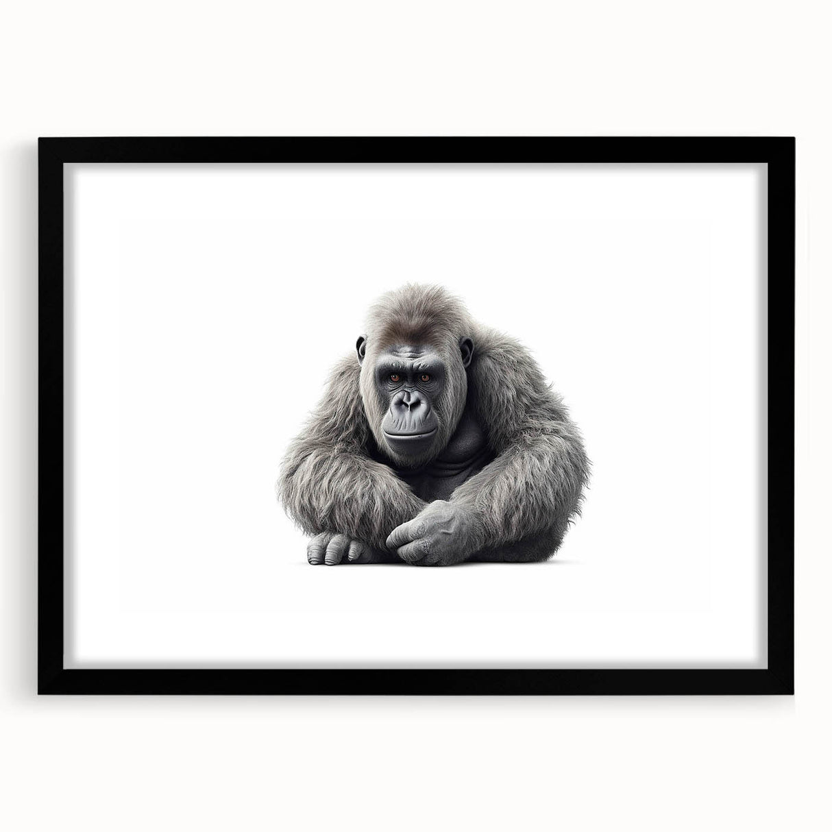 Black-framed wall art featuring a playful monkey and ape gorilla design, showcasing vibrant colors and intricate details, perfect for adding character to any room.