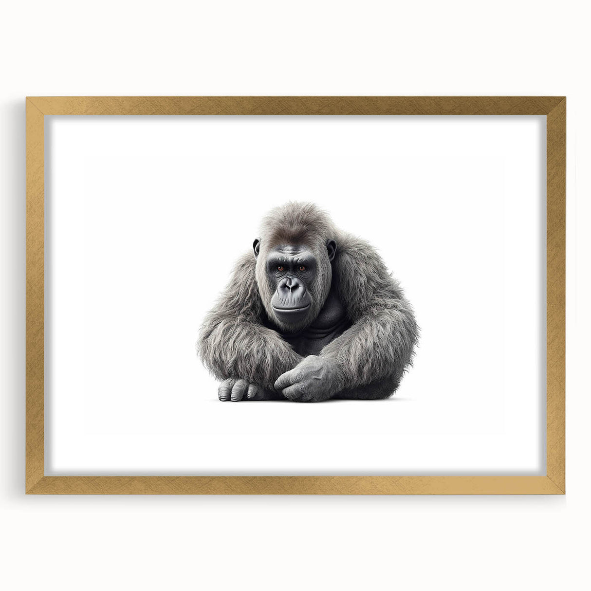 Framed wall art collection featuring a vibrant monkey and ape gorilla design in gold, showcasing intricate details and colorful illustrations, ideal for animal lovers.