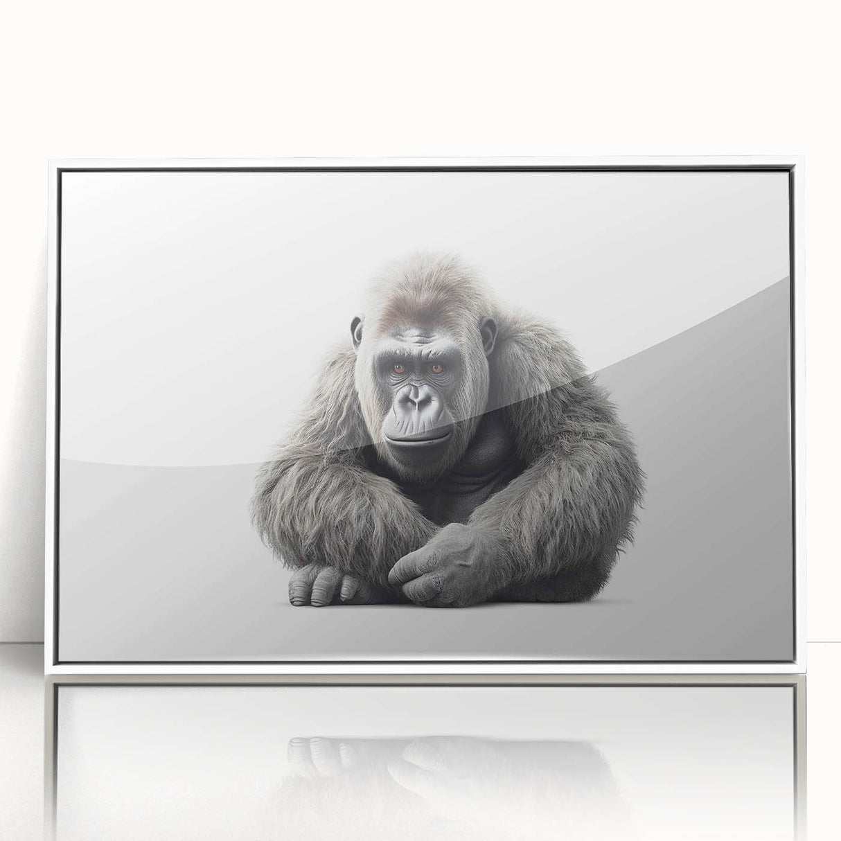 Framed acrylic wall art showcasing a vibrant monkey and ape gorilla design, featuring bold colors and intricate details, perfect for animal lovers and decor enthusiasts.