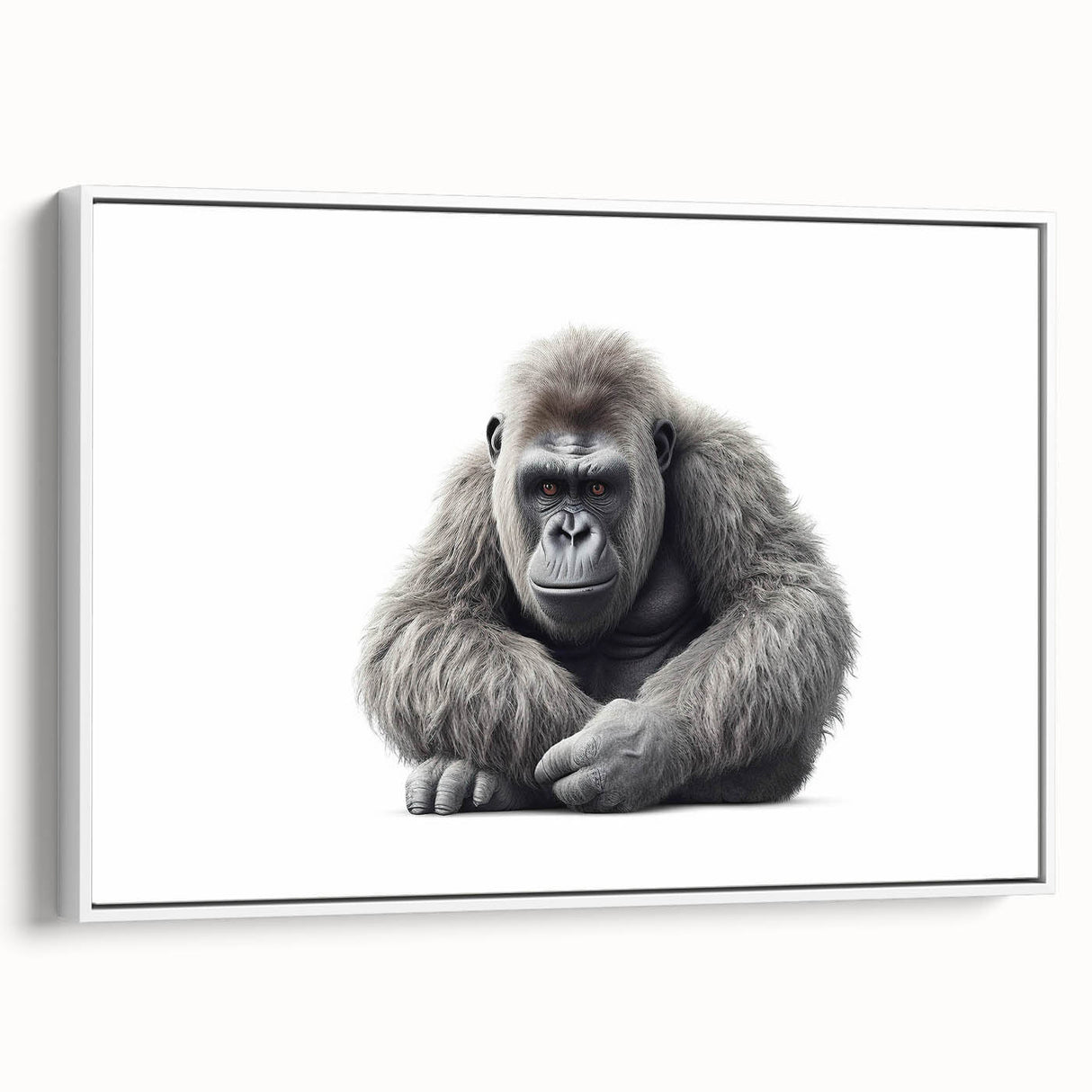 Framed wall art featuring a vibrant monkey and ape gorilla design on canvas, set against a white backdrop, showcasing intricate colors and details. Ideal for animal lovers and modern decor.