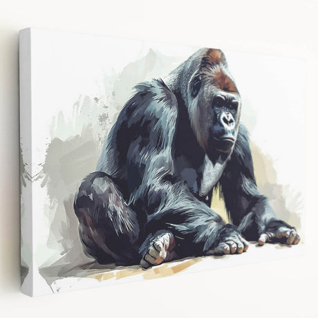 Colorful stretched canvas wall art depicting a playful monkey and a majestic gorilla, showcasing vibrant details and an engaging side view, perfect for animal lovers.