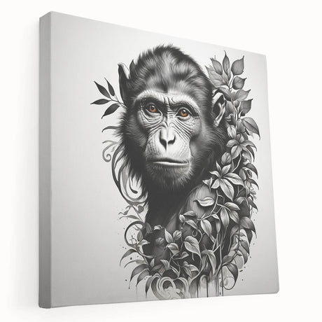 Side view of a stretched canvas wall art featuring a vibrant orangutan and monkey design, perfect for animal lovers and contemporary decor, showcasing rich colors and intricate details.