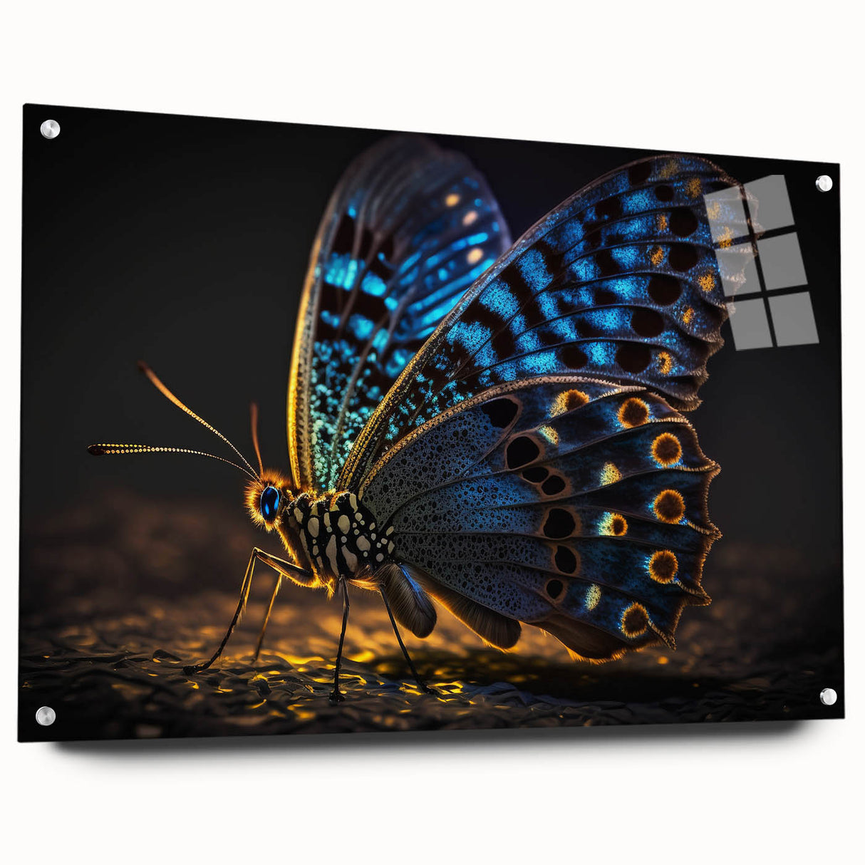 Close-up of a bird in muted earth tones on acrylic glass, suitable for bedroom or dining room decor.