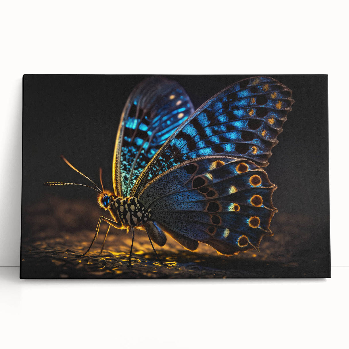 Black and white photo of a bird perched on a branch, printed on large stretched canvas.