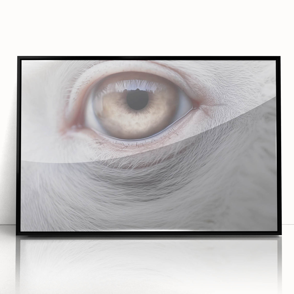 Large abstract wall art featuring a mid-century modernist bird design in black and white tones, framed in acrylic.