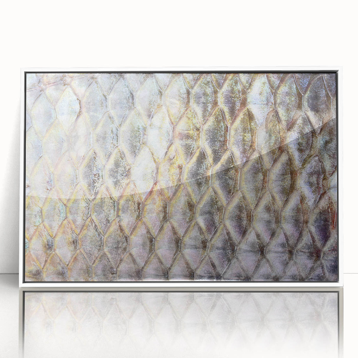 Mid-century modernist art of birds in flight, framed acrylic piece with neutral color tones, suitable for nursery wall art.