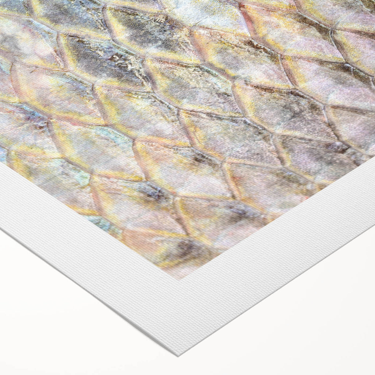 Art deco poster of a stylized bird, rendered in bold black and gold tones on a rolled canvas.