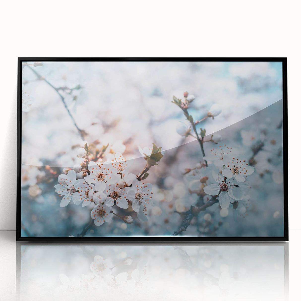 Large abstract wall art depicting vibrant florals in mid-century modernist style, framed in black acrylic.