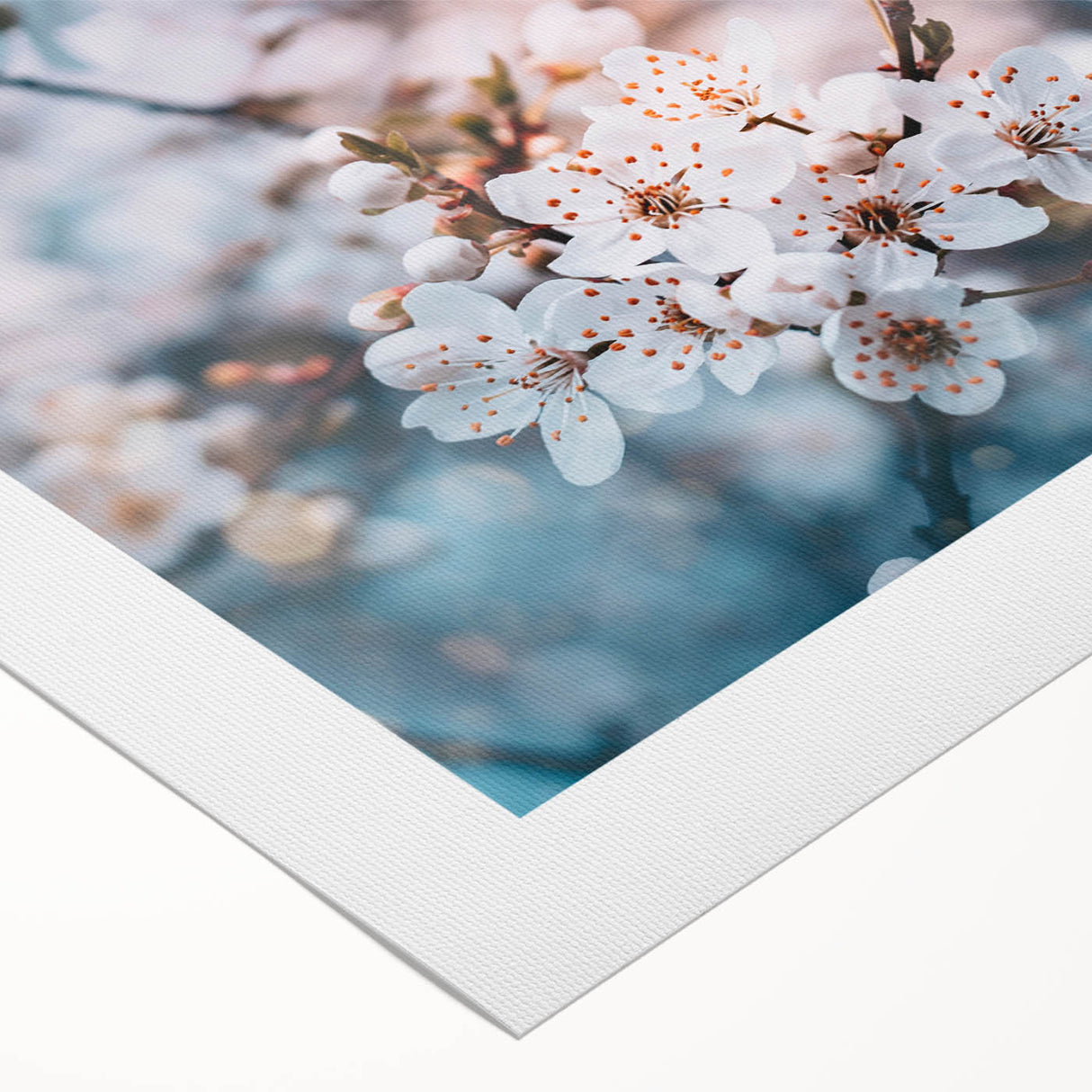 Art deco poster featuring a close-up floral design in muted pastel shades on rolled canvas.