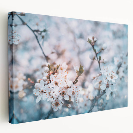 Close-up floral design on stretched canvas featuring vivid pink and green hues, suitable for kitchen wall art.