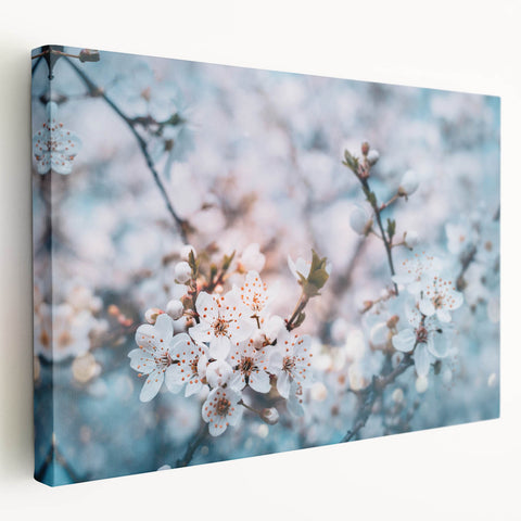 Close-up floral design on stretched canvas featuring vivid pink and green hues, suitable for kitchen wall art.
