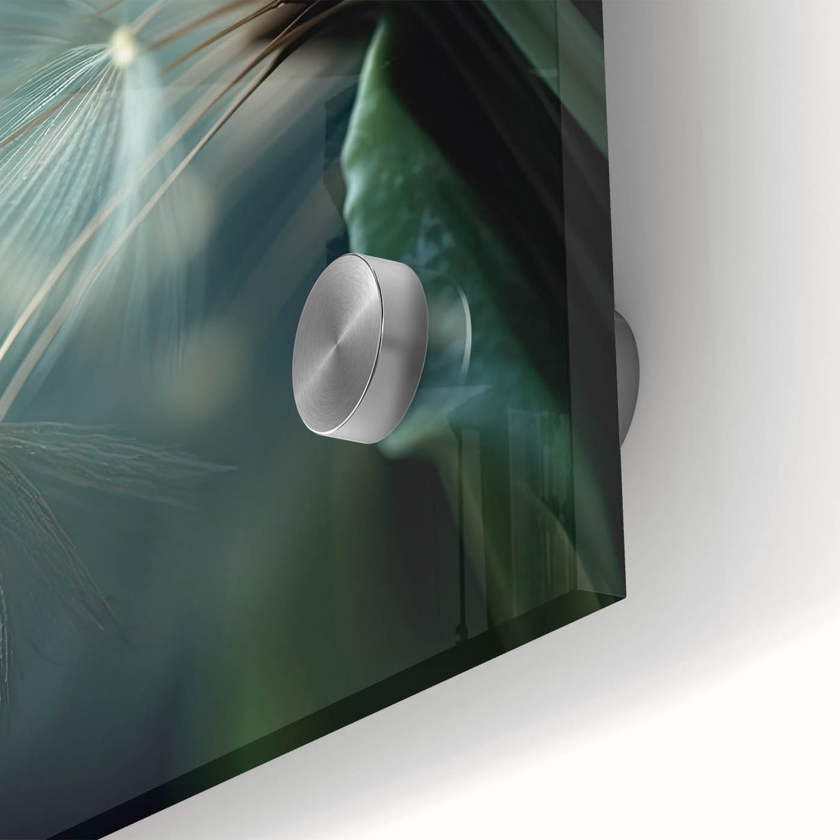 Large abstract floral design in vibrant colors on acrylic glass, ideal for dining room art in a mid-century modernist style.