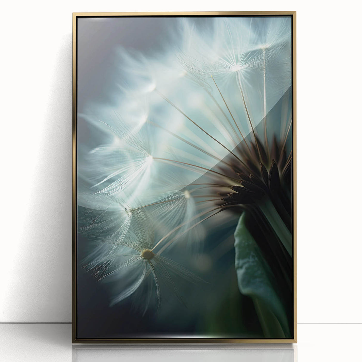 Close-up floral design in gold frame, featuring soft pastel colors on acrylic, ideal for nursery wall art.