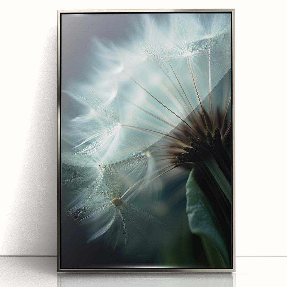 Mid-century modernist art depicting vibrant florals in a silver acrylic frame, ideal for nursery wall art.