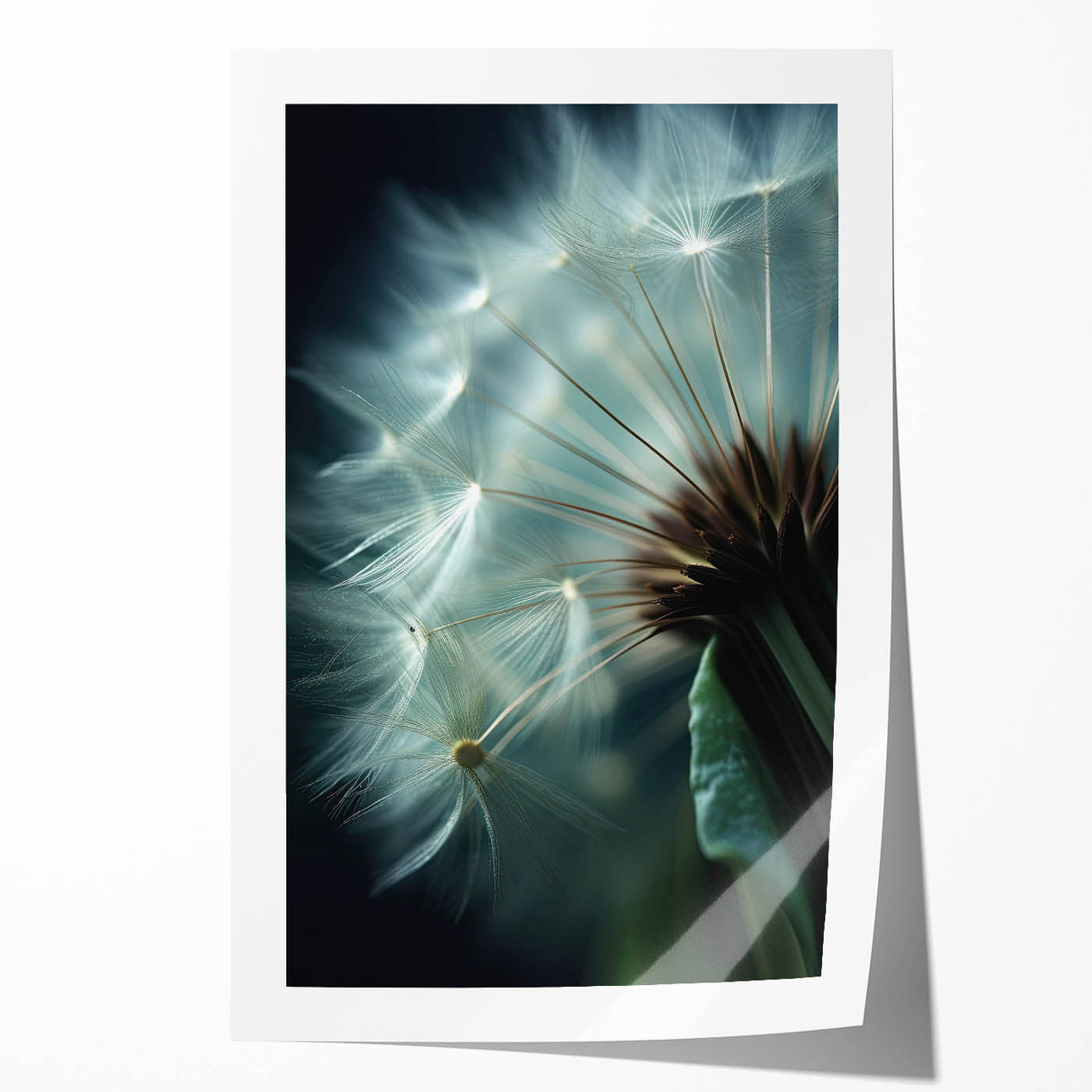 Close-up floral art on rolled print featuring soft pink and white blossoms.