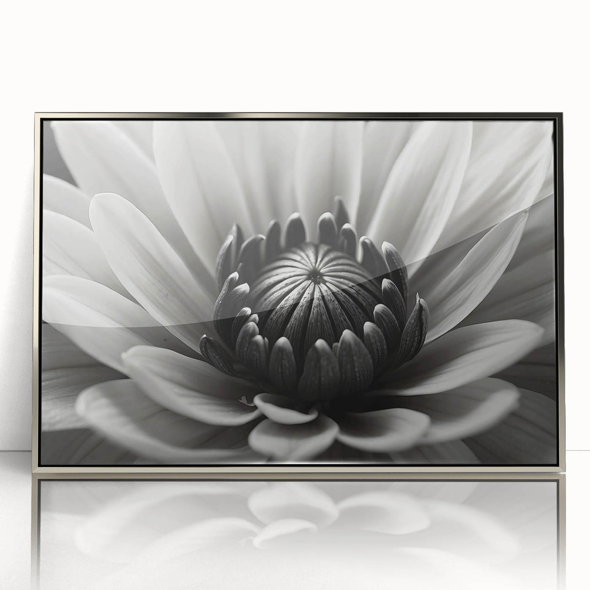 Mid-century modernist floral design in muted pastels on a silver-framed acrylic, ideal for nursery wall art.