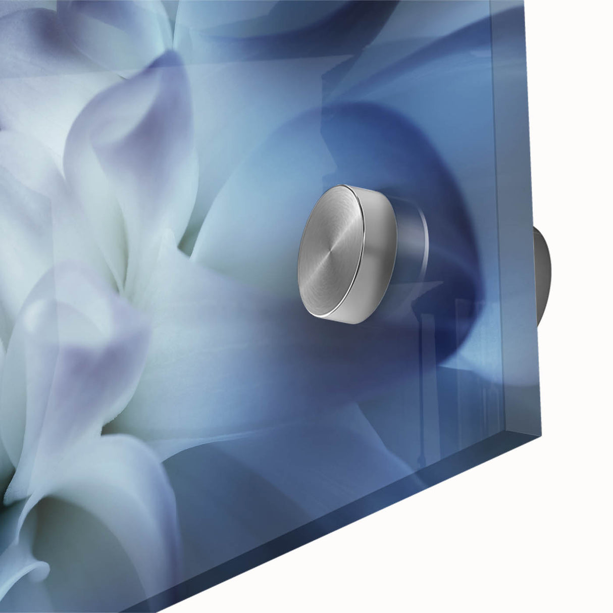 Close-up acrylic glass print of abstract florals in pastel shades.