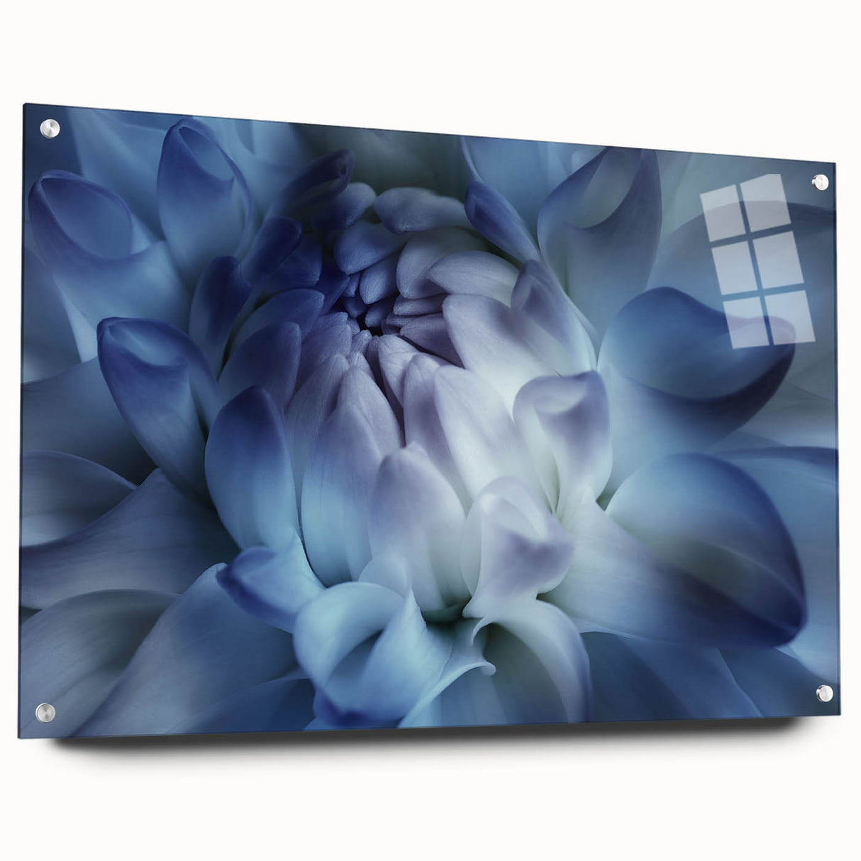 Acrylic print of large abstract floral design in vibrant hues, ideal for bedroom or dining room decor.