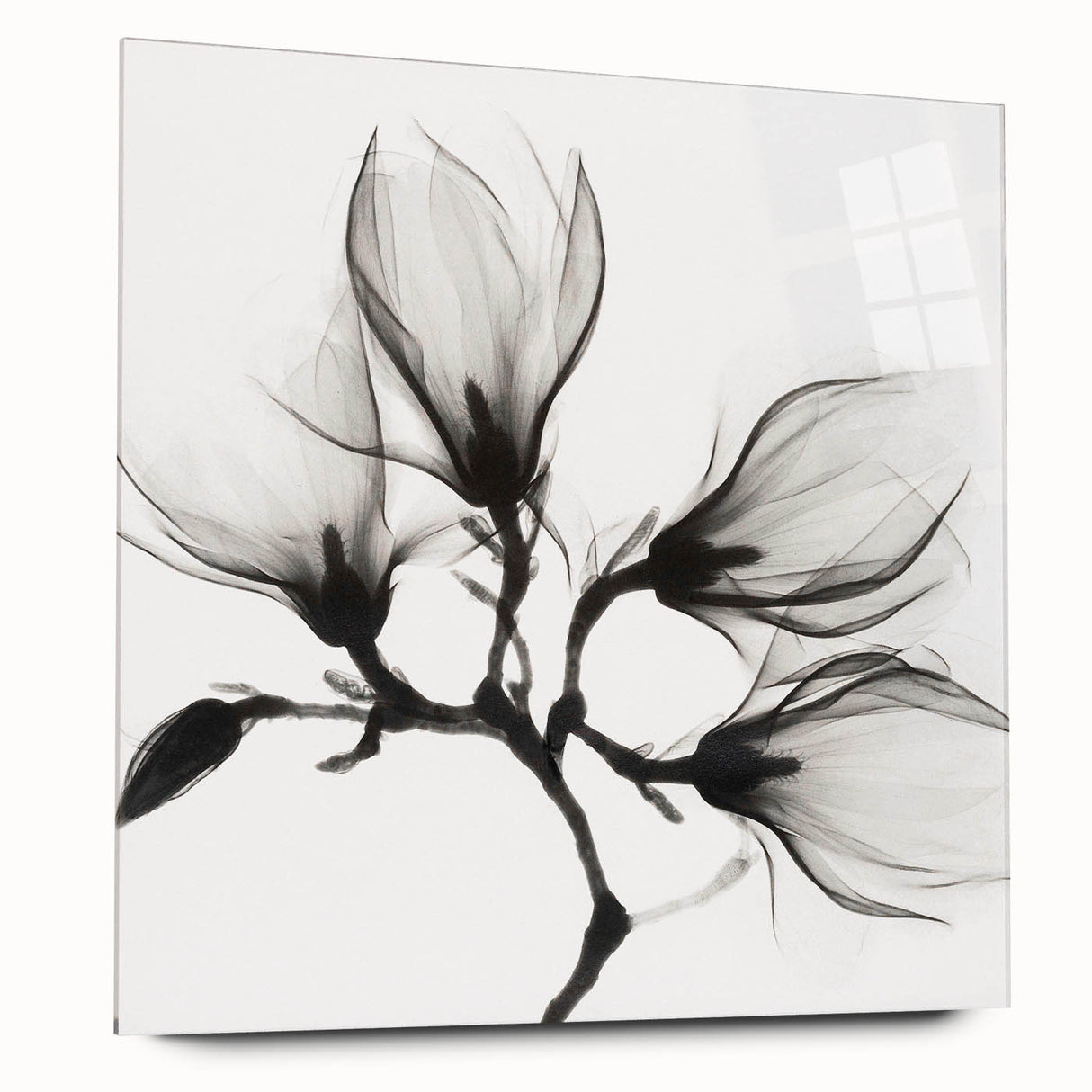 Large abstract floral design in vibrant blues and greens on acrylic glass, ideal for bedroom or dining room art.