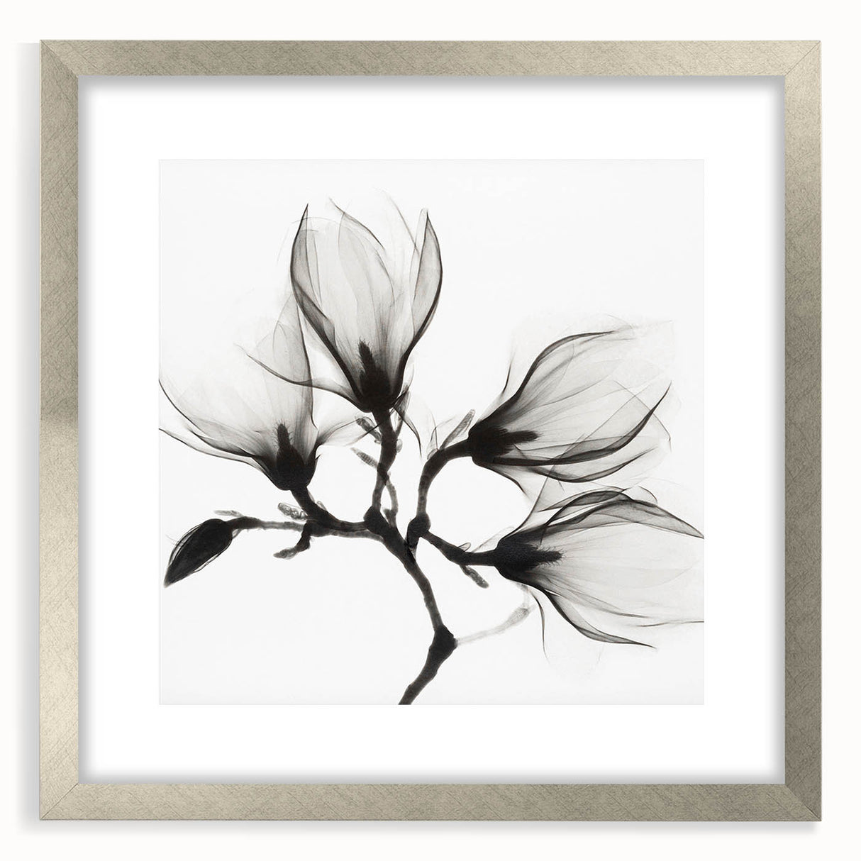 Textured art featuring abstract floral designs in soft pastel colors on a silver-framed canvas, ideal for bedroom decor.