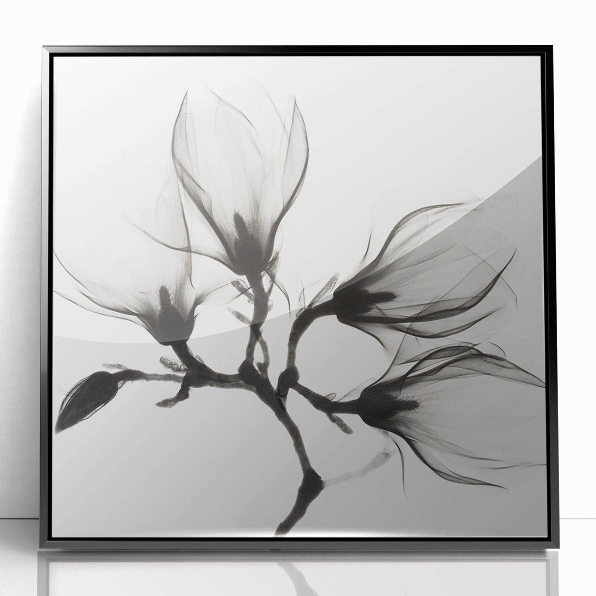 Large abstract wall art depicting vibrant florals in pastel shades on a black acrylic frame.