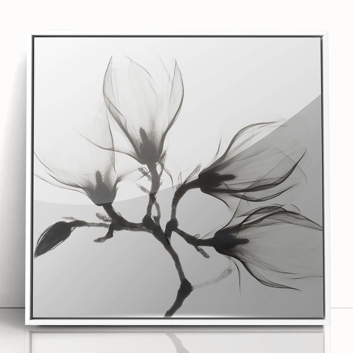 Art deco floral design in acrylic with a white frame, featuring muted pastel colors, ideal for nursery wall art.