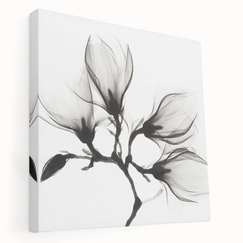 Close-up floral design on stretched canvas with vivid blue and green tones, suitable for kitchen wall art.