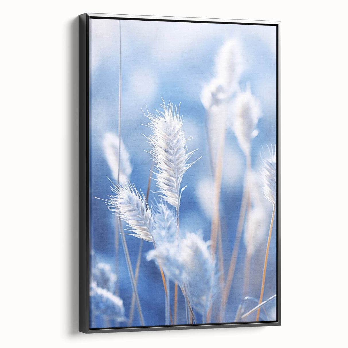 Black and white landscape art painting on framed canvas, featuring a close-up of frost patterns, suitable for bedroom decor.