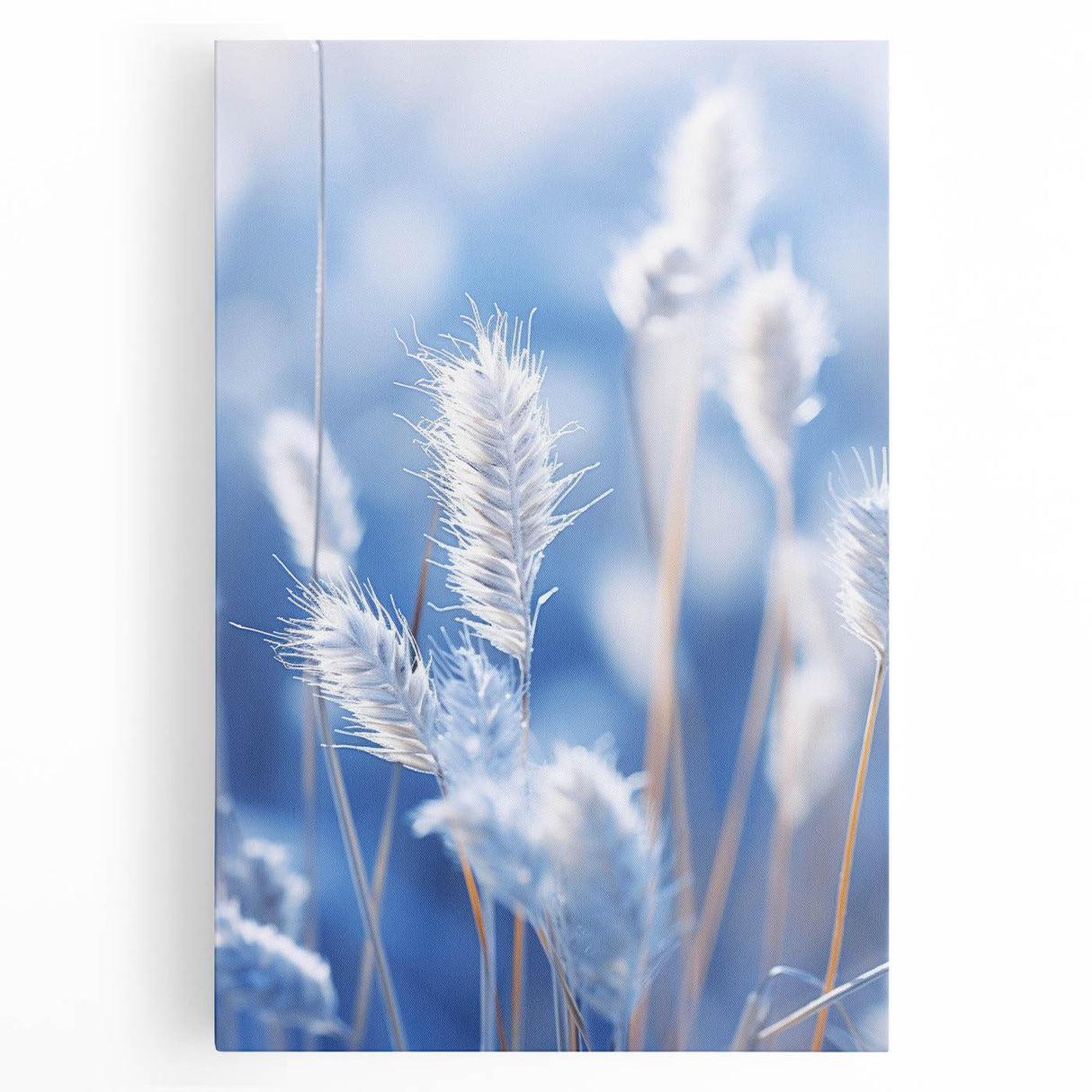 Black and white close-up photo of frost patterns on ice, printed on large stretched canvas, ideal for kitchen wall art.