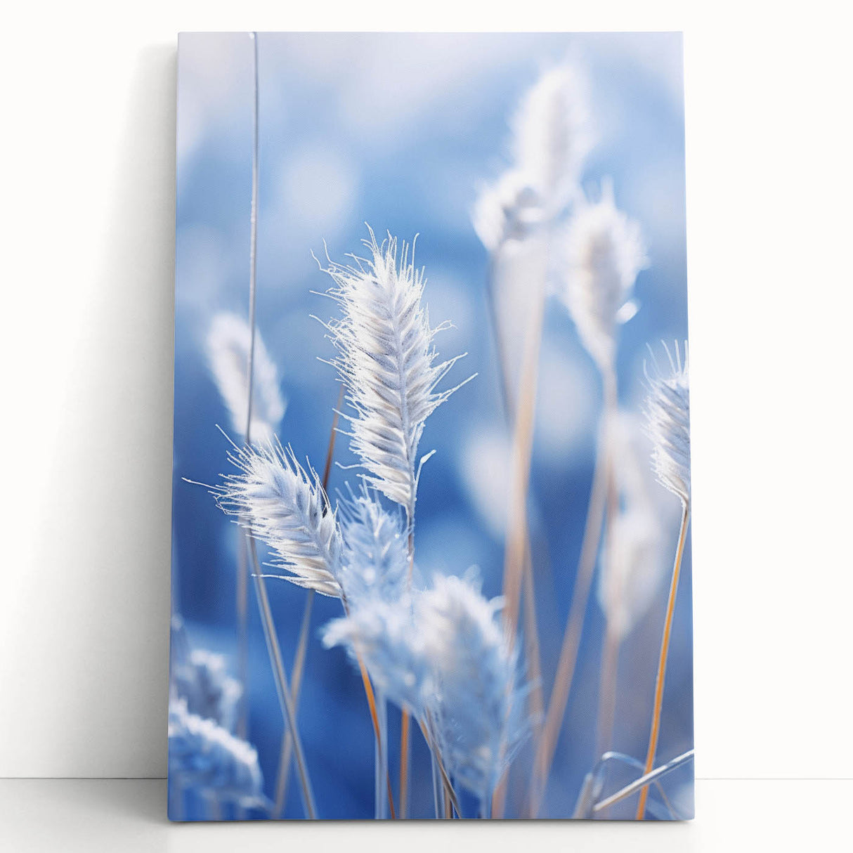 Close-up of frost patterns in black and white on a stretched canvas, ideal for kitchen wall art.