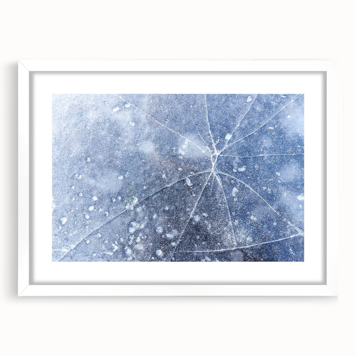 Extra large abstract art print featuring a frost-like textured design in muted white.